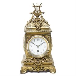 Early 20th century mantel clock with white enamel dial, French timepiece movement and reco...