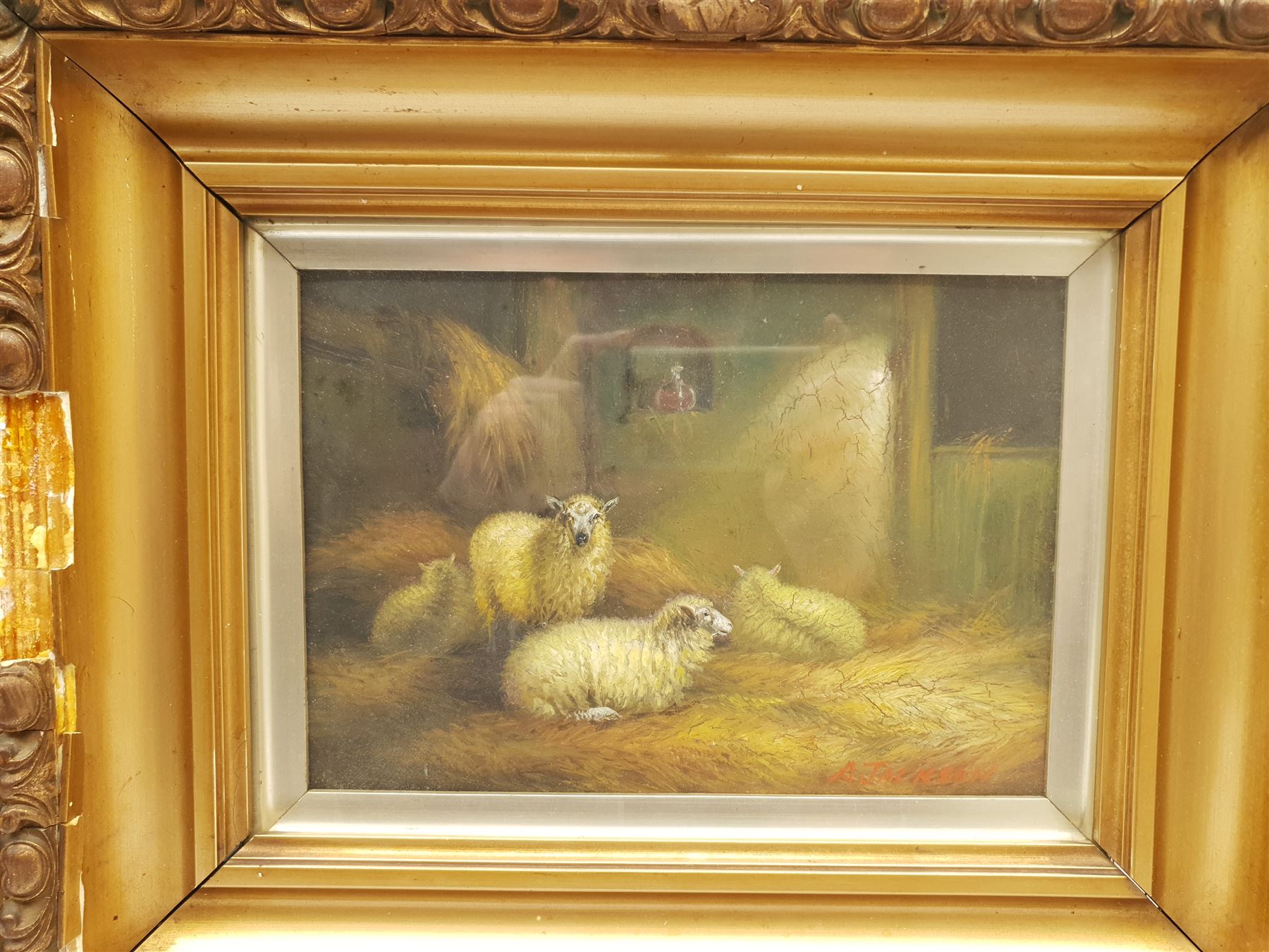 Arthur Jackson (British fl.1885-1910): Sheep in a Barn, pair oils on board signed 17cm x 24cm (2)