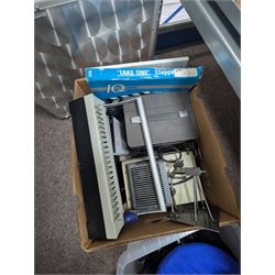Collection of photography equipment, including cases, tripods, screens, guillotine, lighting etc