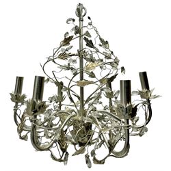 India Jane - silver finish metal chandelier, decorated with trailing leafy branches and glass pendants - ex-display/bankruptcy stock 