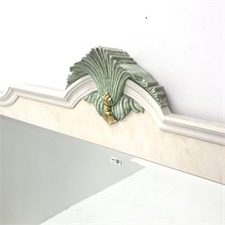 Italian style wall mirror with green marble finish, shell carved cresting rail, gilt acanthus scrolls