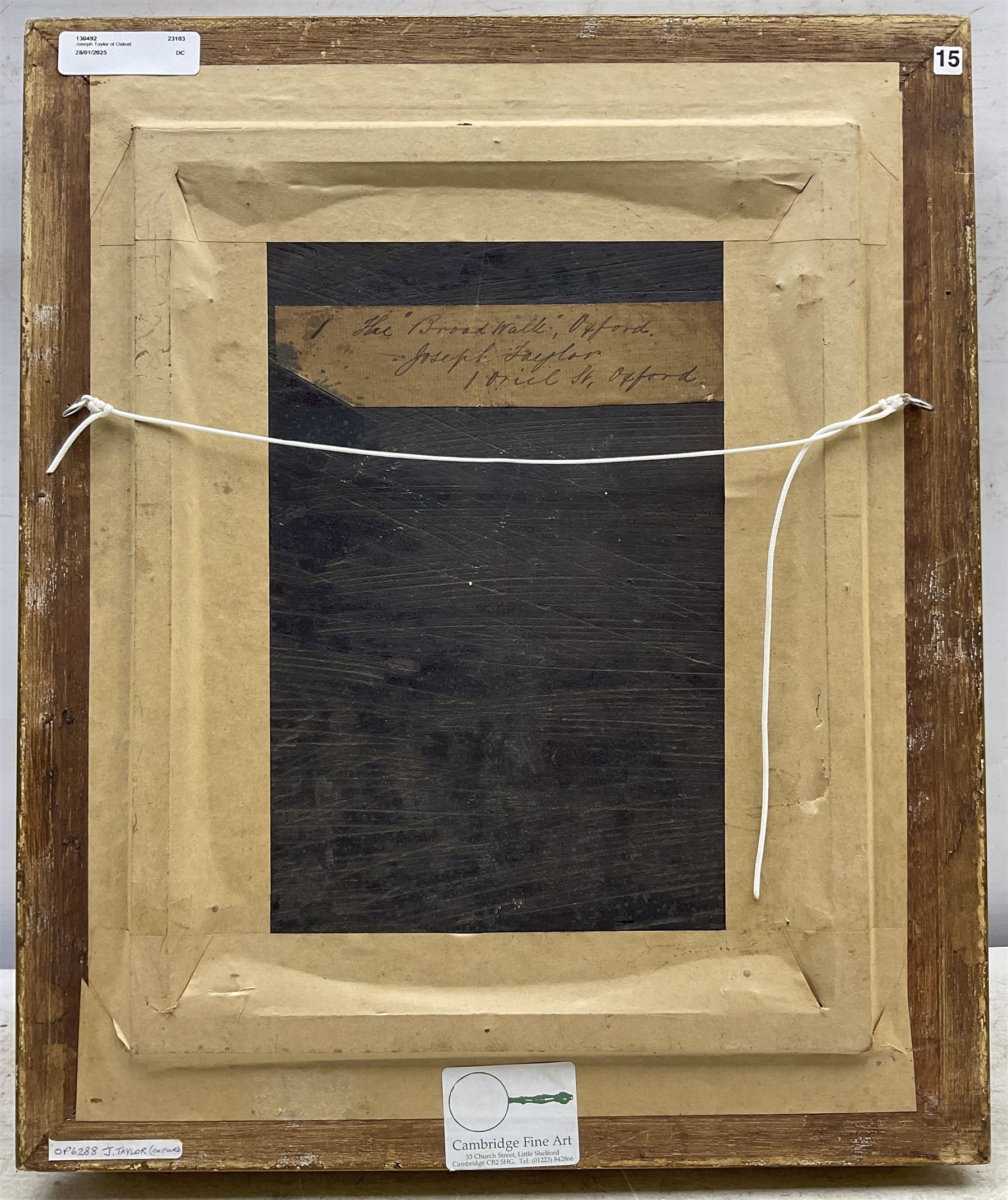 Joseph Taylor of Oxford (British fl.1847-1867): 'The Broad Walk' - Christ Church Meadow, oil on panel titled, signed and further titled with artist's address '1 Oriel Street' verso 30cm x 22cm