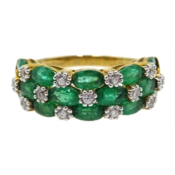  9ct gold emerald and zircon three row ring hallmarked  