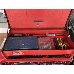 Tool workstation with Snap-on three drawer lockable tool box and tools, feeler gauges, wire strippers, screw drivers torque wrenches, and other  - THIS LOT IS TO BE COLLECTED BY APPOINTMENT FROM DUGGLEBY STORAGE, GREAT HILL, EASTFIELD, SCARBOROUGH, YO11 3TX