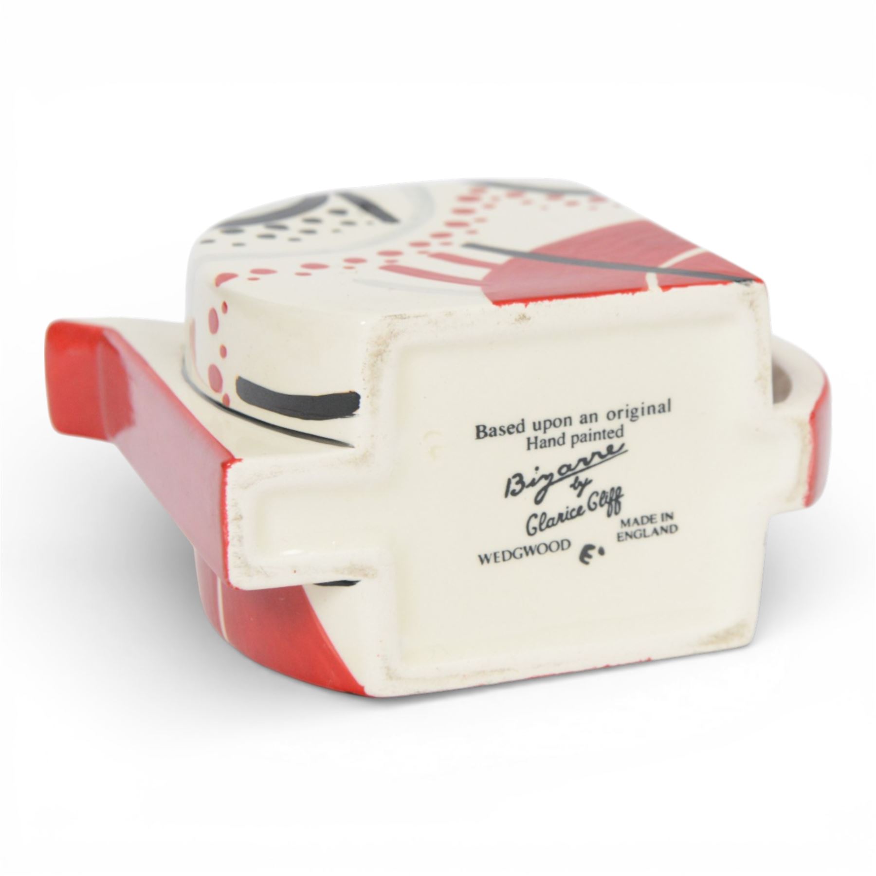 Wedgwood Bizarre by Clarice Cliff, Carpet three piece teaset, hand painted based upon an original, limited edition 213/250, with certificate and box