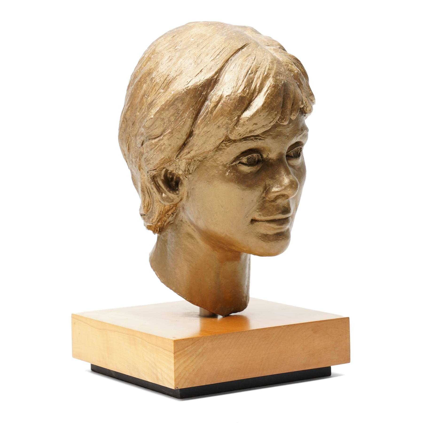 English School (20th century): Female Face Study, painted plaster indistinctly signed 'Jo' and dated '96, including wooden plinth H36cm 