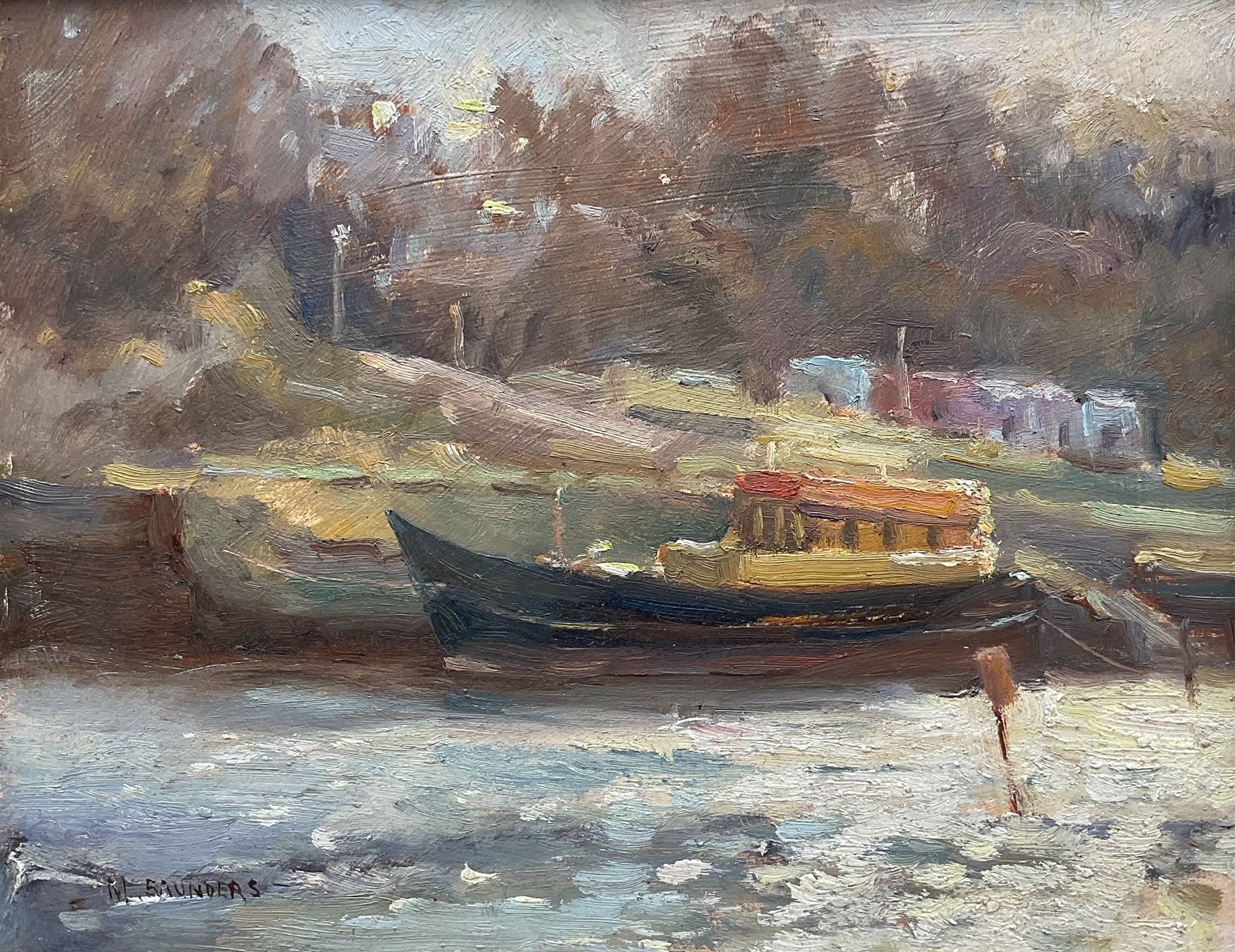 Michelle Saunders (British 1963-): Up River Esk, oil on board signed 20cm x 25cm