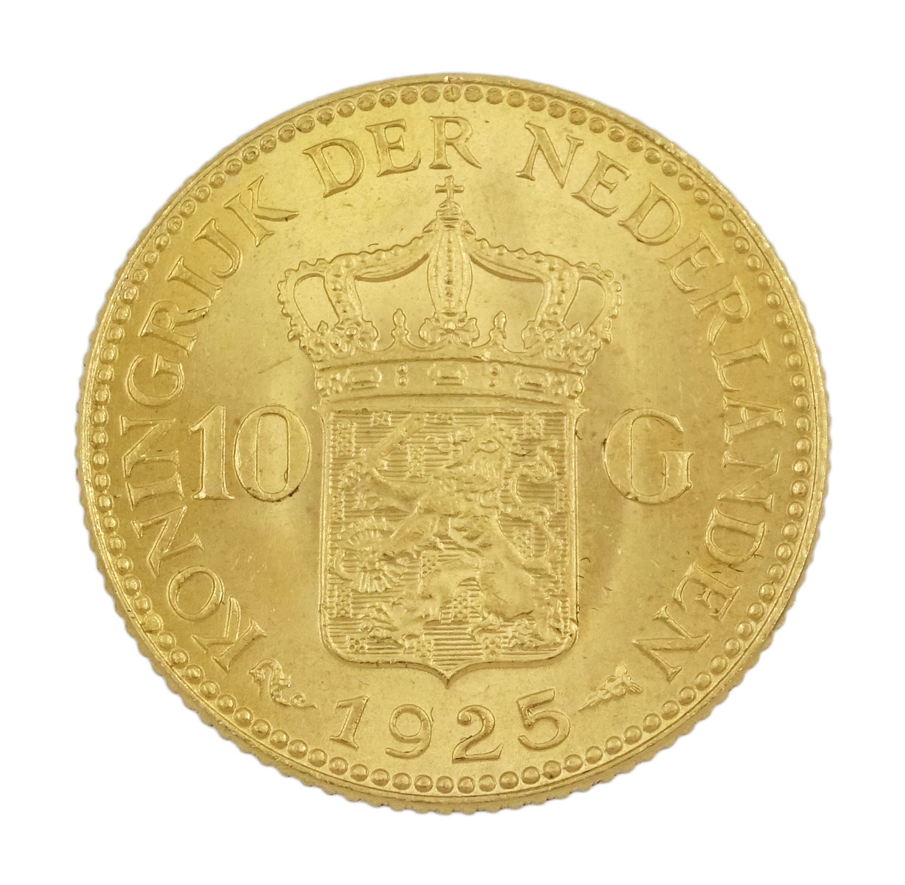 Netherlands 1925 gold ten guilders coin