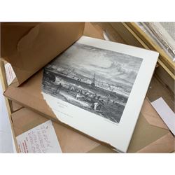 Large collection of reproduction prints, to include Margate, Kent by George Cook, The University and South Bridge Street, Edinburgh by Swanbeck, etc, in two boxes 