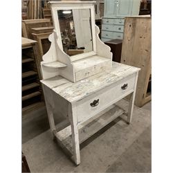19th century rustic painted pine dressing table, raised swing mirror back over trinket drawer, base with single drawer over undertier, in white finish - THIS LOT IS TO BE COLLECTED BY APPOINTMENT FROM THE OLD BUFFER DEPOT, MELBOURNE PLACE, SOWERBY, THIRSK, YO7 1QY