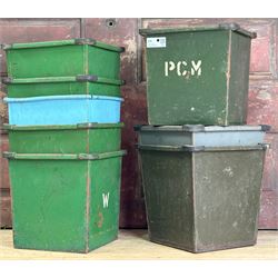Set of eight mid century painted steel waste paper bins (8) largest H33cm, W34cm, D34cm.  - COLLECTION BY APPOINTMENT FROM: The White House, Thirsk Road, Easingwold, York, YO61 3NF - CALL 01723 507111 TO ARRANGE