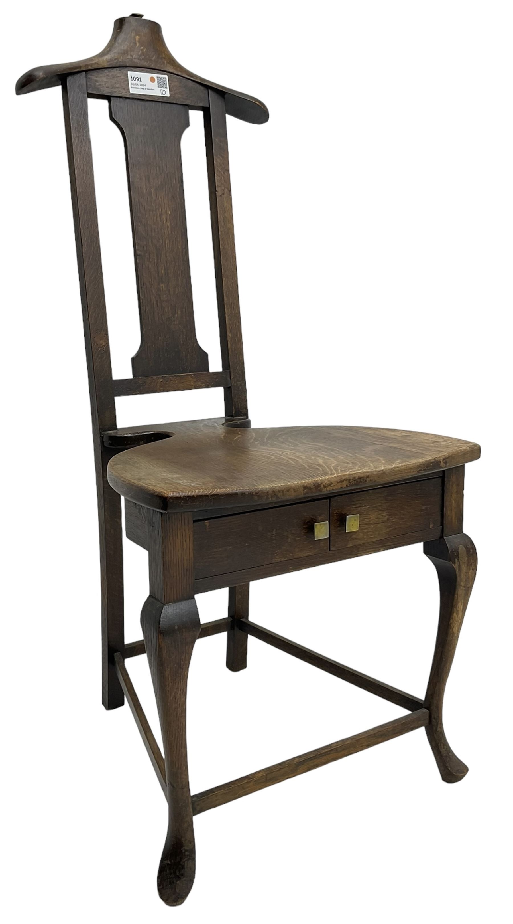 Papworth Industries Cambridge - early 20th century patented oak Gentleman's valet chair, fitted with two drawers to apron