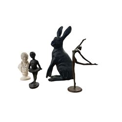Large composite hare figures, together with a bust and two ballerina figures, Hare H38cm 