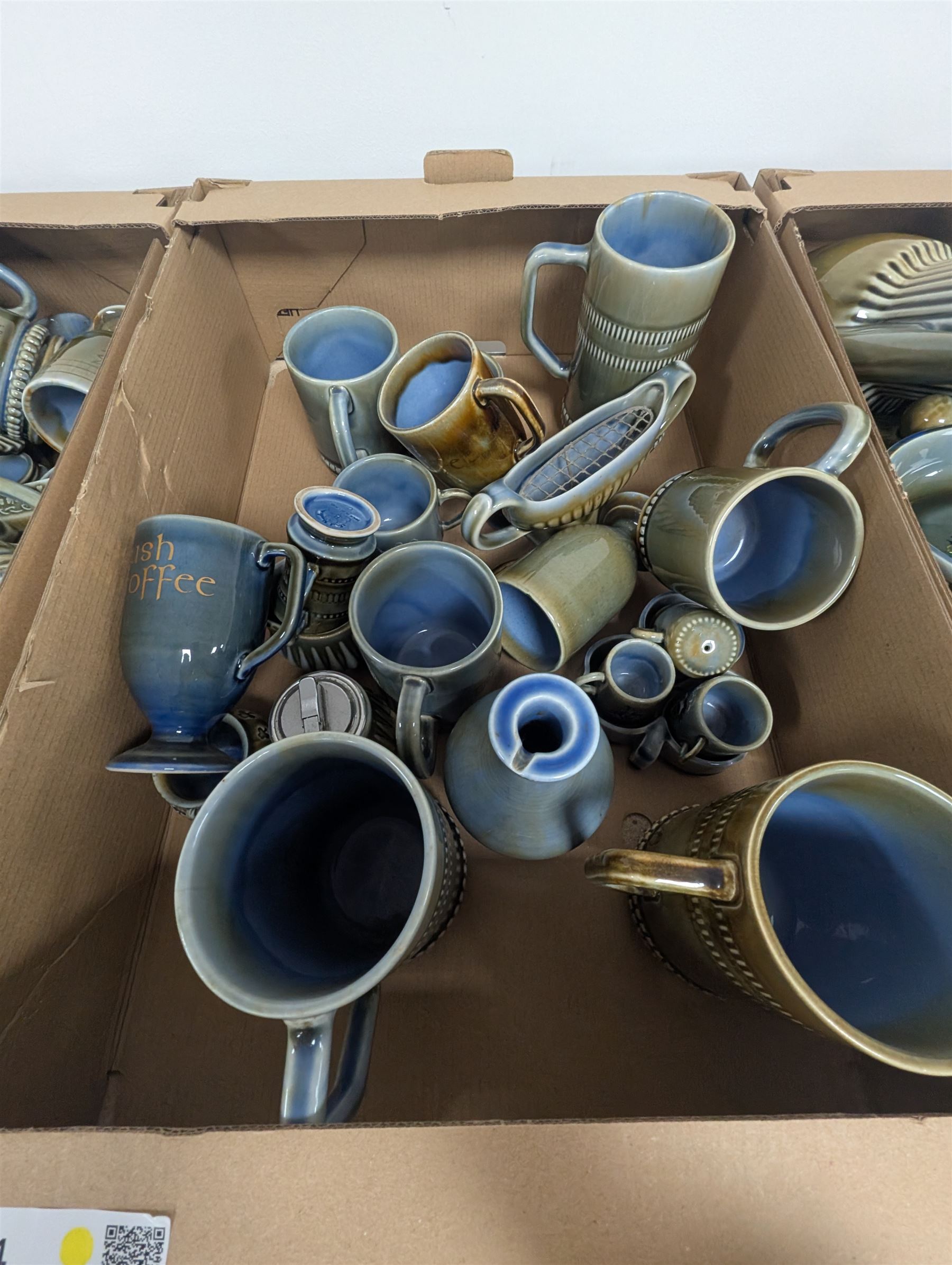Collection of Irish Wade ceramics, including tankards, mugs, teapots, etc, in three boxes