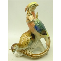 Karl Ens group depicting cock and hen golden pheasant, H33cm x L25cm   