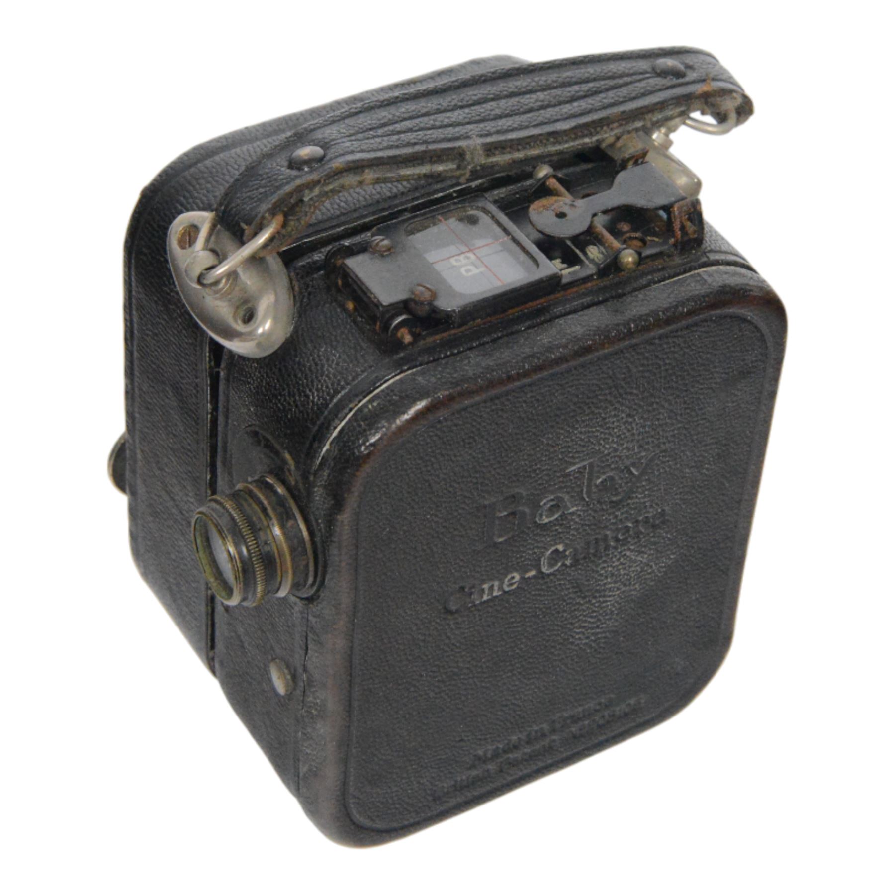 Pair of 20th century continental tin glazed tiles, of a man and a woman in traditional dress, H15cm, together with a Baby Cine Camera in case, flute parts, and Continental oil on board