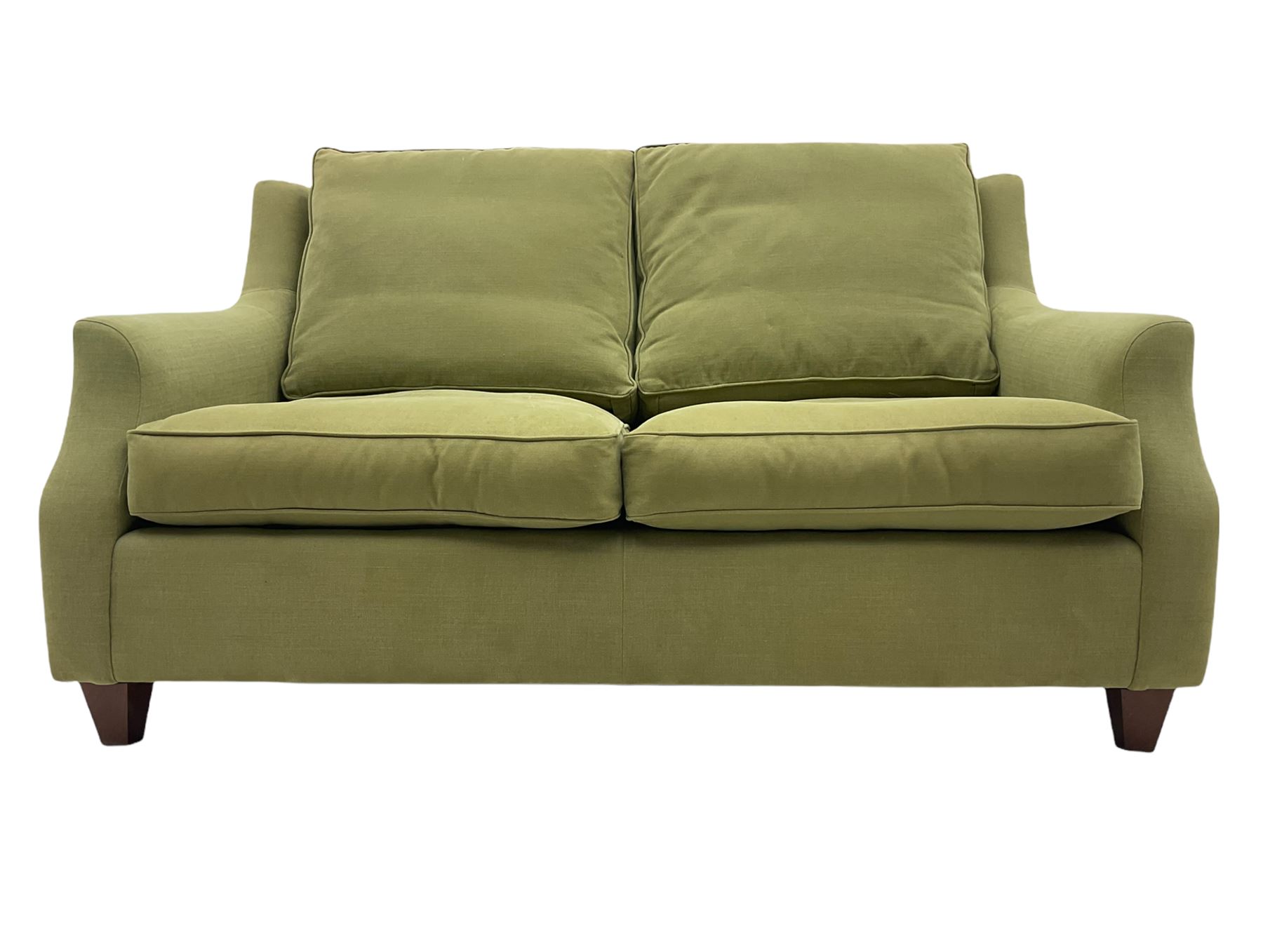 Wesley-Barrell two seat sofa and pair of matching armchairs, upholstered in sage linen fabric