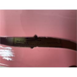 Zest full size pink violin, with a solid wood body and maple head, with matching pink bow and two further bows, in a hard case Length 60cm