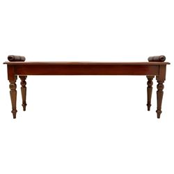 Victorian style mahogany window seat, moulded rectangular top on turned supports
