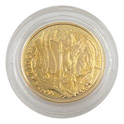 Queen Elizabeth II 2012 Diamond Jubilee celebration gold full sovereign coin, limited presentation edition No. 1903 / 2012, boxed with certificate
