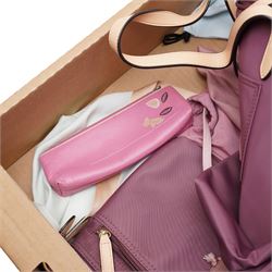 Collection of Radley pink and purple leather and fabric handbags and purses, most with original dust bags