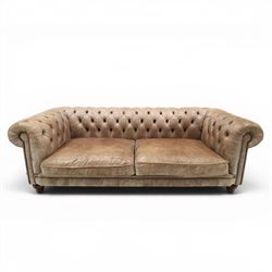Distinctive Chesterfield - Chesterfield upholstered in taupe leather, deep button back and...