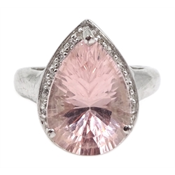 9ct gold pear shaped morganite and diamond cluster ring, hallmarked