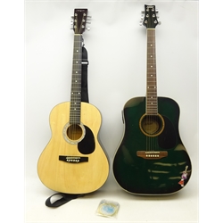  Ashton acoustic guitar no. D25TGB and another by Martin Smith no. W-100-N-PK with a set of guitar strings (3)  