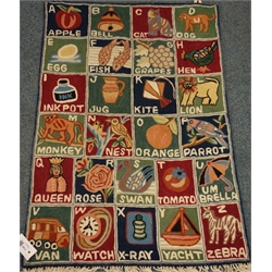  Chohi Kilim vegetable wool dye beige ground rug, alphabet pattern, 89cm x 60cm  