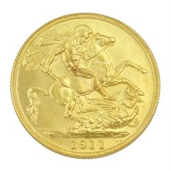 King George V 1911 gold double sovereign coin