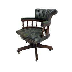 Captains swivel desk chair, upholstered in buttoned leather