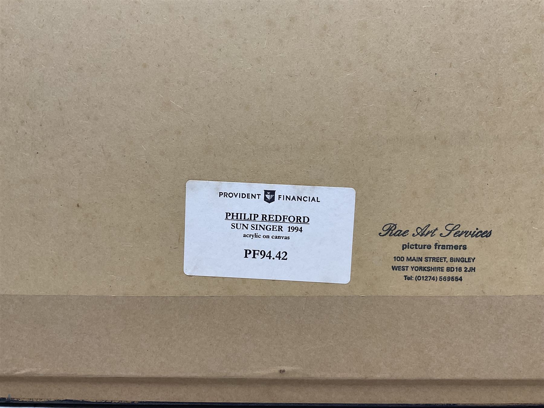 Phil Redford (British 1943-): 'Sun Singer', acrylic on canvas unsigned, titled and dated 1994 verso, 43cm x 71cm; 'Firebird', mixed media unsigned, titled and dated 1991 verso 33cm x 25cm (2)