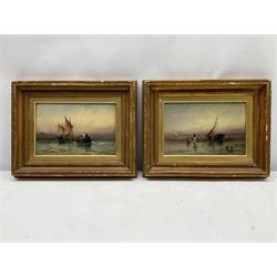 Sarah Louisa Kilpack (British 1839-1909): Fishing Boats on the Shoreline and at Sea, pair oils on artist's board signed 14cm x 22cm (2)