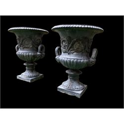 Pair of Victorian ornate cast iron garden urns, painted in grey finish - THIS LOT IS TO BE COLLECTED BY APPOINTMENT FROM DUGGLEBY STORAGE, GREAT HILL, EASTFIELD, SCARBOROUGH, YO11 3TX