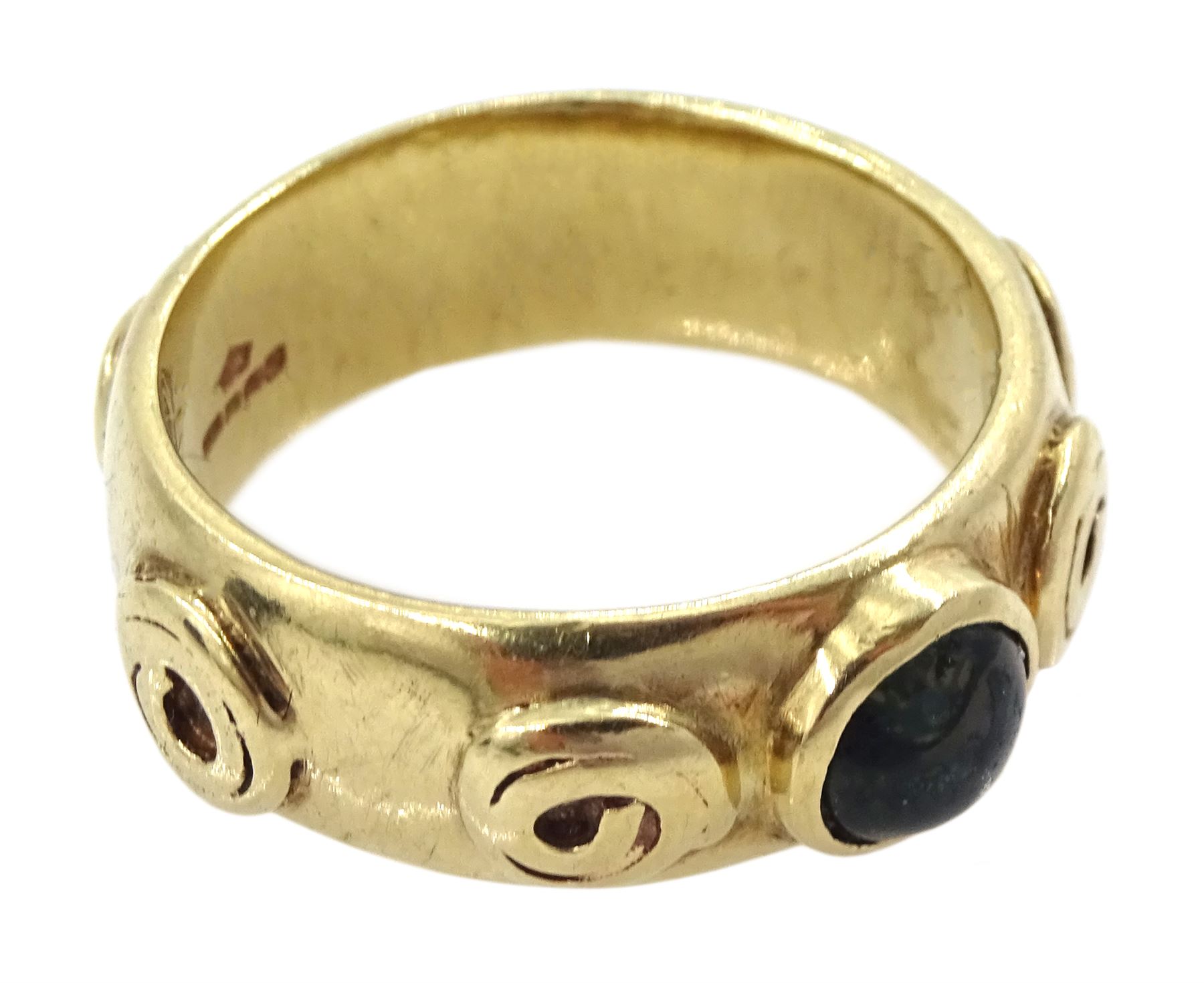 9ct gold bezel set moss agate ring by Jacqueline Warrington, hallmarked
