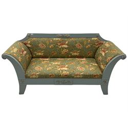 French empire style settee upholstered in 'Leighton' by Margarita Cushing floral fabric, grey painted and gilt frame