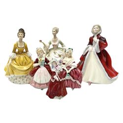 Royal Doulton figures, comprising Rachel HN2936, Coralie HN2307, Diana HN2468, Valerie HN2107, Peggy HN 2038 and Christmas Morn HN3212