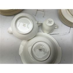 Royal Doulton Imagination pattern part dinner service, comprising eight dinner plates, eight side plates, eight dessert plates, eight bowls and nine cups and saucers, together with Royal Doulton Fortune pattern, five covered tureens,  jug and stand and other similar