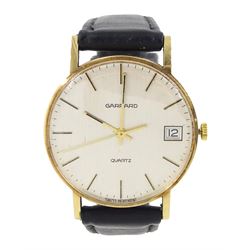 Garrard gentleman's 9ct gold quartz presentation wristwatch, silvered dial with date apert...