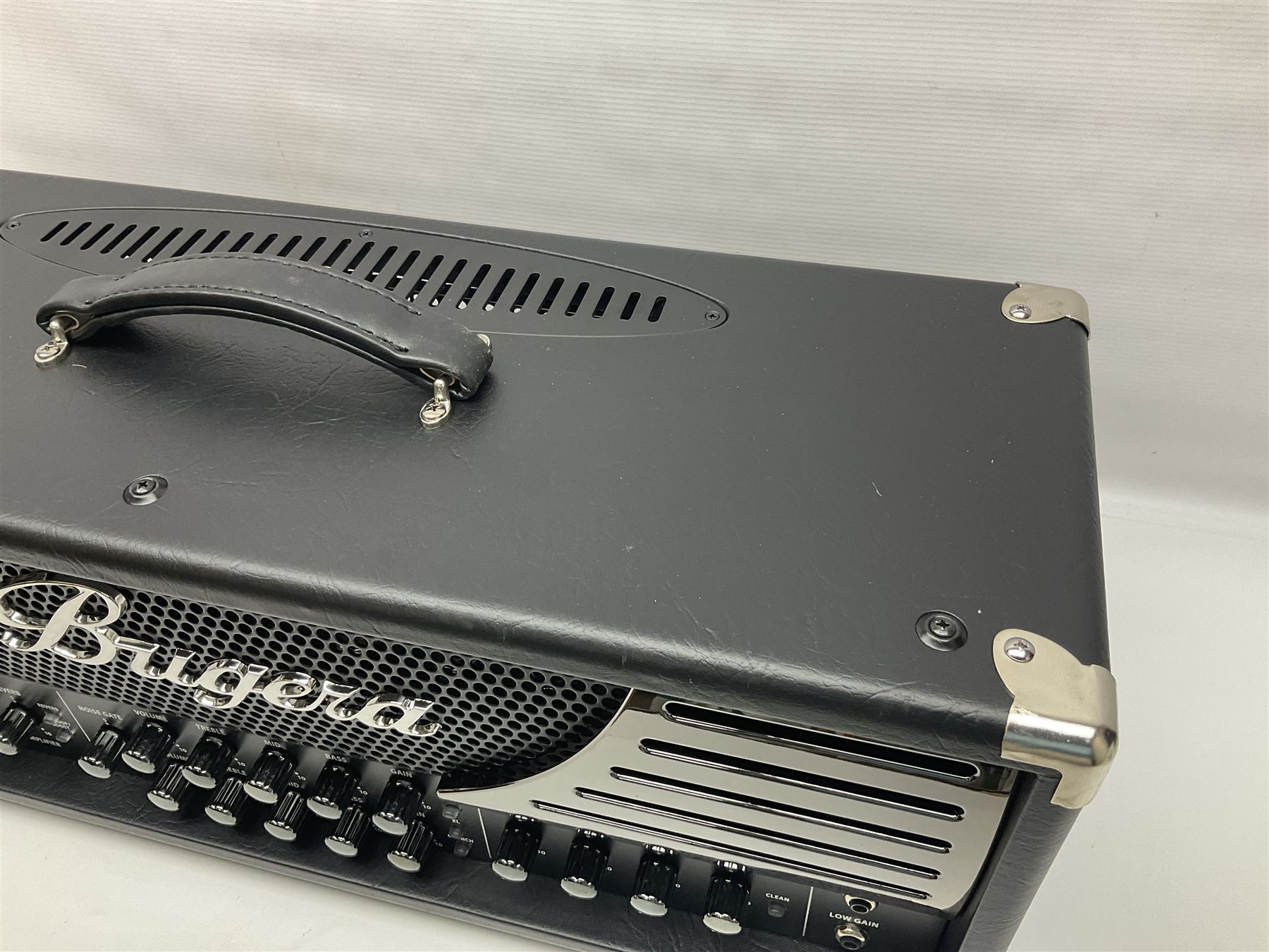 As new Bugera 333XL Infinium Hardcore 120-watt 3-channel tube amplifier head with reverb and Infinium tube life multiplier; date code 1507; number S1500576AAC L69cm; boxed with foot controller, power cable and paperwork