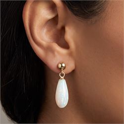 Pair of opal pendant stud earrings, stamped 375