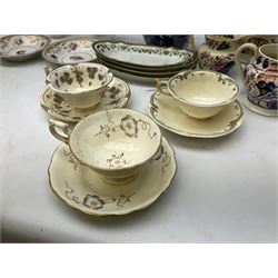 Collection of 19th century and later ceramics, to include Copeland Spode jug, two Rockingham teacups and saucers, Spode moulded teacup and saucer etc, in one box 