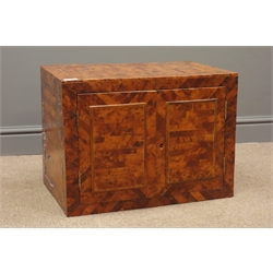  Thuya wood parquetry keep cabinet, fitted with two panelled cupboard, W55cm, D36cm, H40cm  