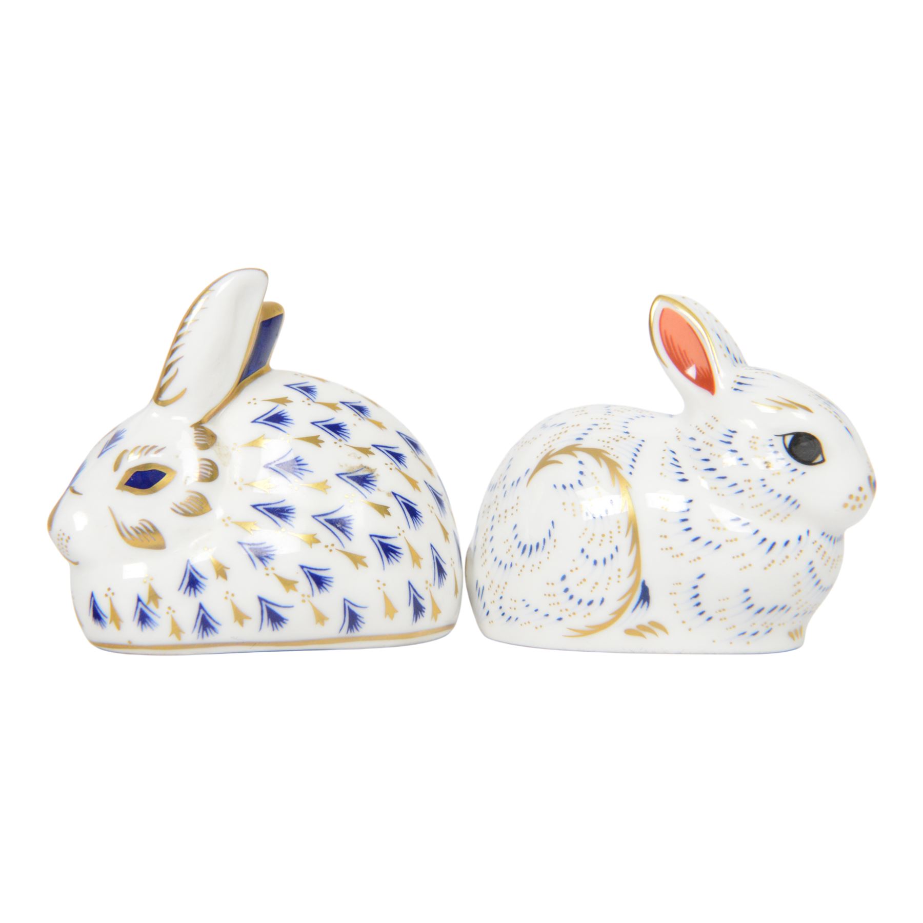 Three Royal Crown Derby rabbit paperweights, largest H7cm