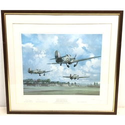  'Hurricanes From Kenley', ltd.ed. print 63/850, signed Michael Turner, Sidney F.Cooper, George A.Brown, Tom P.Geave, 41cm x 47cm   