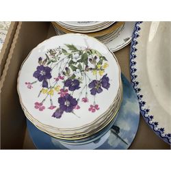Emma Bridgewater wall clock, Country Artists kingfisher, Wedgwood Charnwood pattern tea service and a large collection of collectors plates and other ceramics and glassware, in six boxes