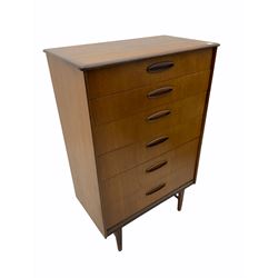 Mid 20th century teak chest, fitted with six graduating drawers