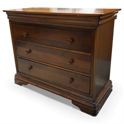 Willis & Gambier - French cherry chest, frieze baized lined drawer over three long drawers with turned wooden handles upon a moulded plinth base