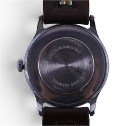 Walt Disney Production 'Mickey Mouse' stainless steel gentleman's manual wind wristwatch, on brown leather strap