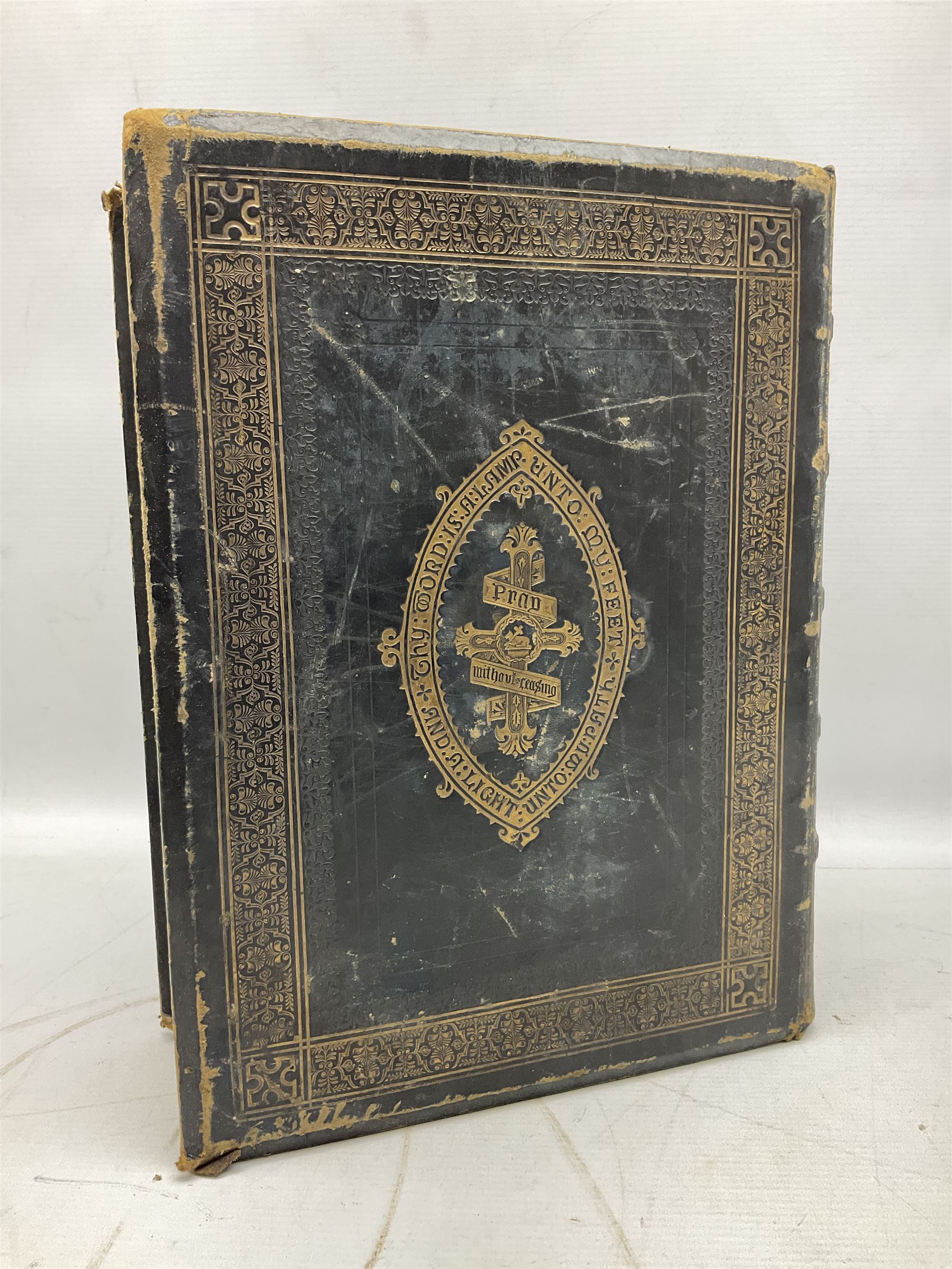 Victorian The Family Devotional Bible, by Rev Matthew Henry, pub. London and New York, The London Printing & Publishing Co, circa 1860, with steel engraving plates and gilt edges, L35cm
